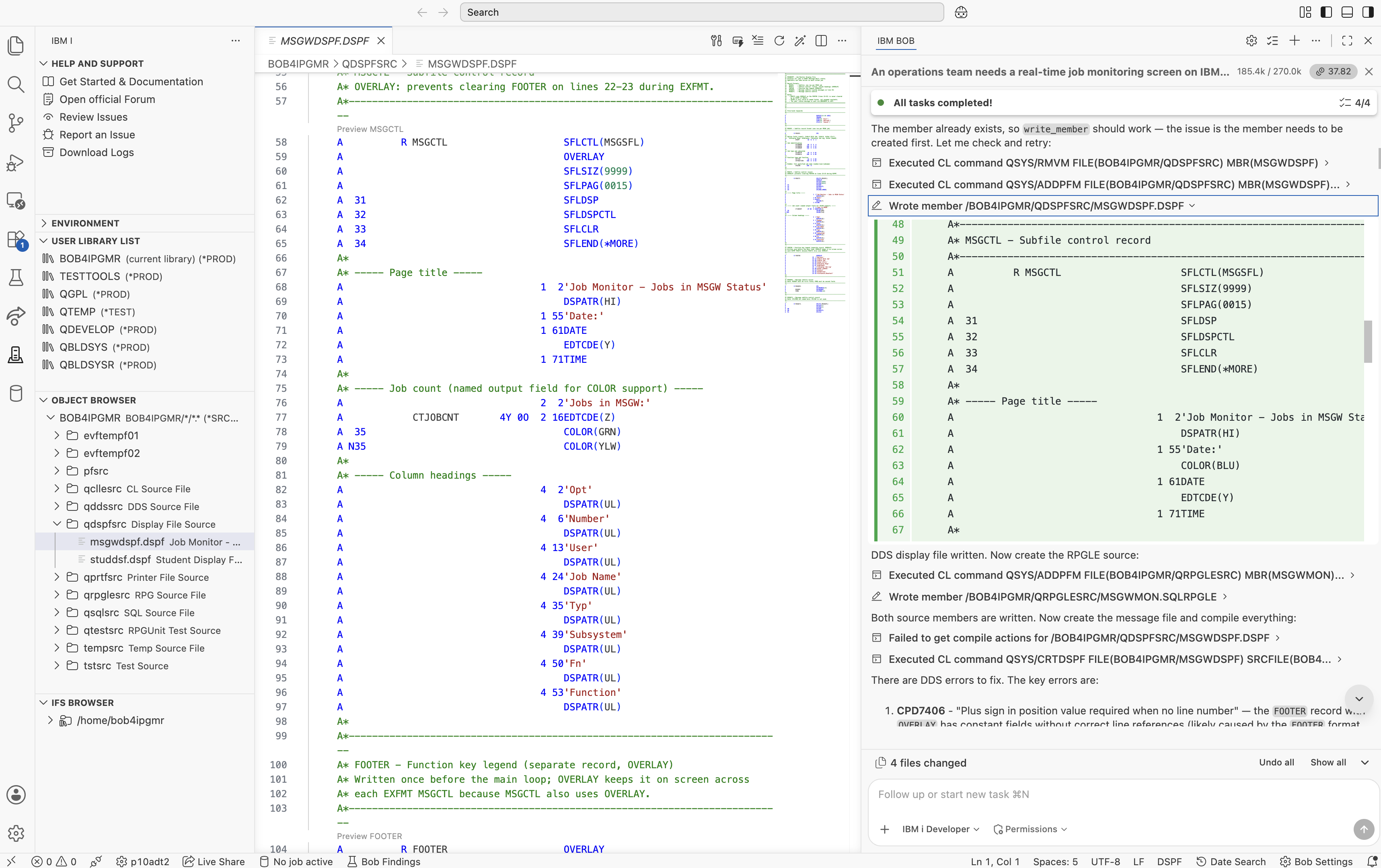MSGCTL — job count field with conditional COLOR keyword
